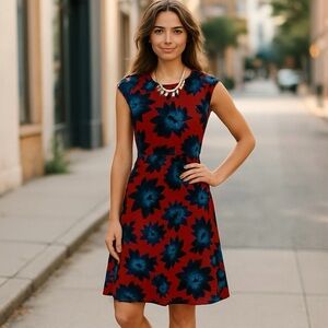 J. Crew Firework Floral Fit & Flare Party Dress with Red Blue Flowers Size 8
